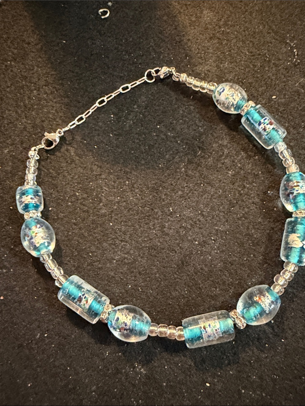 Blue Glass Bead Anklet- Elegant Sparkle